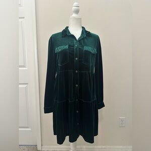 Umgee Deep Green Velvet Long Sleeve Dress